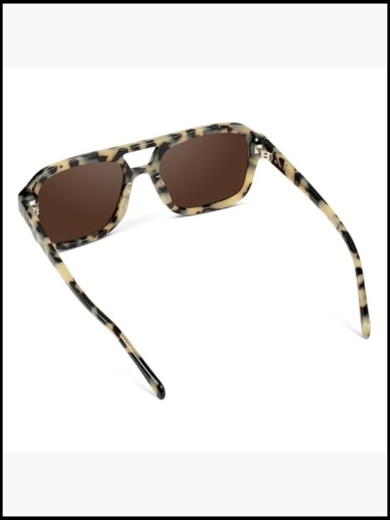 Retro-Inspired Square Double Bridge Aviator Sunglasses, Oversized Polarized UV